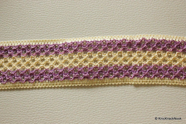Beige And Purple Thread Lace Trim, 40mm wide